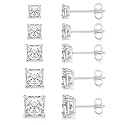 Princess Cut Cubic Zirconia 925 Sterling Silver Post Stud Earrings for Women Men