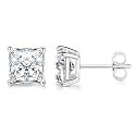 Princess Cut Cubic Zirconia 925 Sterling Silver Post Stud Earrings for Women Men