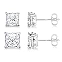 Princess Cut Cubic Zirconia 925 Sterling Silver Post Stud Earrings for Women Men