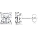 Princess Cut Cubic Zirconia 925 Sterling Silver Post Stud Earrings for Women Men