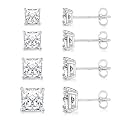 Princess Cut Cubic Zirconia 925 Sterling Silver Post Stud Earrings for Women Men