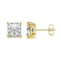 Princess Cut Cubic Zirconia 925 Sterling Silver Post Stud Earrings for Women Men