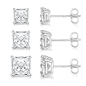 Princess Cut Cubic Zirconia 925 Sterling Silver Post Stud Earrings for Women Men