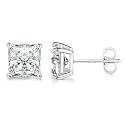 Princess Cut Cubic Zirconia 925 Sterling Silver Post Stud Earrings for Women Men