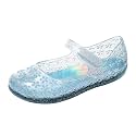Princess Dress Sandals Jelly Shoes for Toddler Girls Size 8, Blue Bird Nest Layered Lines Mary Jane Flats Childrens Clear Glitter with Hollow-Carved