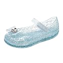 Princess Dress Sandals Jelly Shoes for Toddler Girls Size 8, Blue Bird Nest Layered Lines Mary Jane Flats Childrens Clear Glitter with Hollow-Carved