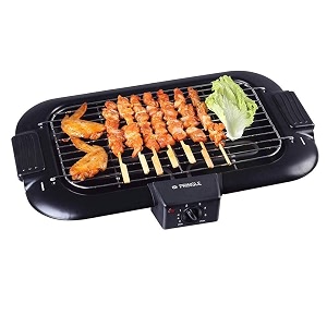 pringle bbq 1901 electric barbecue grill  2000w  smokeless indoor amp outdoor bbq grill  adjustable temperature control  portable  5 skewers  1 yr warranty  black