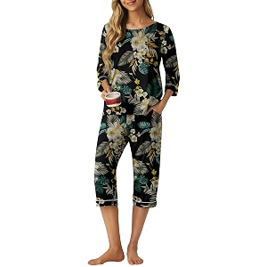 PrinStory Womens Pajama Sets Capri Pjs Soft
