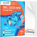 Printable Vinyl Sticker Paper - Waterproof Decal Paper for Inkjet Printer - 100 Self-Adhesive Sheets - Glossy White - Standard Letter Size 8.5"x11"