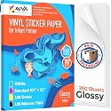Printable Vinyl Sticker Paper - Waterproof Decal Paper for Inkjet Printer - 200 Self-Adhesive Sheets - Glossy White - Standard Letter Size 8.5"x11"