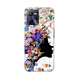 printed hard back cover case for realme narzo 50a prime back cover floral hairstyle girl -1803