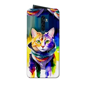 printed hard back cover for oppo reno2 back cover coloured cat -190724ea