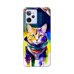 printed hard back cover for realme c31 back cover coloured cat -190724ea