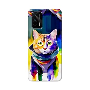 printed hard back cover for realme gt 5g back cover coloured cat -190724ea
