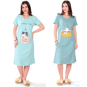 Printed Knee Length Pocket Night Dresses for