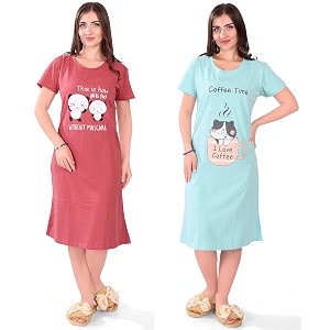 Printed Knee Length Pocket Night Dresses for