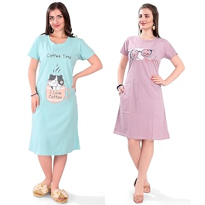 Printed Knee Length Pocket Night Dresses for