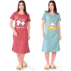 Printed Knee Length Pocket Night Dresses for