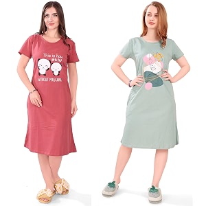 Printed Knee Length Pocket Night Dresses for