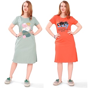 Printed Knee Length Pocket Night Dresses for