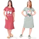 Printed Knee Length Pocket Night Dresses for