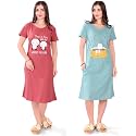 Printed Knee Length Pocket Night Dresses for