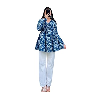 Printed Kurti for Womens V-Neck TOP with
