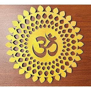 printera golden om round decorative wall art mdf wooden om chakra for temple living room bedroom office hotel home decor items gift item mandala wall hanging for house decoration 12x12 inch