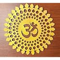 PrintEra Golden Om Round Decorative Wall Art Mdf Wooden Om Chakra For Temple, Living Room, Bedroom, Office, Hotel, Home Decor Items, Gift Item, Mandala Wall Hanging For House Decoration 12X12 INCH