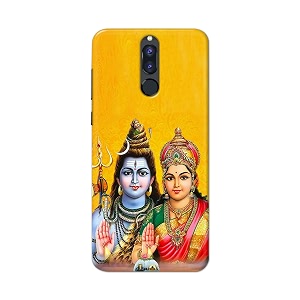PRINTFIDAA Lord Shiva Parvati Yellow Background Printed
