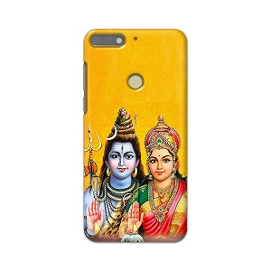 PRINTFIDAA Lord Shiva Parvati Yellow Background Printed