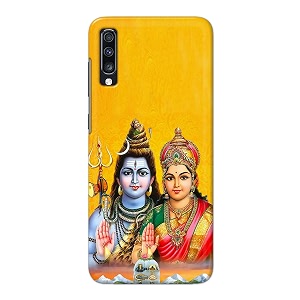 PRINTFIDAA Lord Shiva Parvati Yellow Background Printed