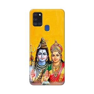 PRINTFIDAA Lord Shiva Parvati Yellow Background Printed