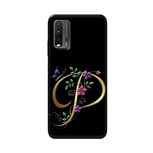 printfidaa name ii initial ii letter alphabet p in flower printed designer hard back case for redmi 9 power back cover -h8 vkm2022