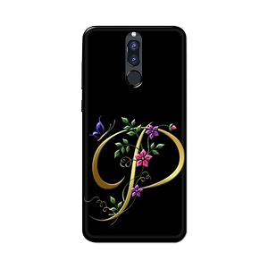 printfidaa name ii initial ii letter alphabet p in flower printed designer hard back case for huawei mate 10 litehuawei nova 2i  huawei honor 9i back cover -h8 vkm2022