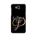PRINTFIDAA Name II Initial II Letter Alphabet P in Flower Printed Designer Hard Back Case for Huawei Y5 (2017) / Huawei Y6 (2017) / Nova Young, MYA-L03/L23, L02/L22 Back Cover -(H8) VKM2022
