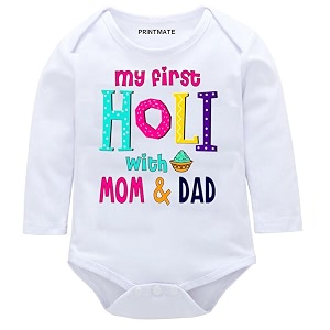 Printmate Cotton My First Holi Dress White