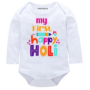 Printmate Cotton My First Holi Dress White