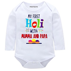 Printmate Cotton My First Holi Dress White