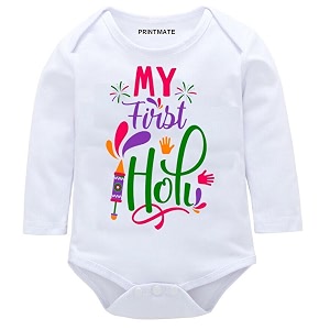 Printmate Cotton My First Holi Dress White