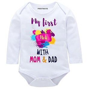 Printmate Cotton My First Holi Dress White