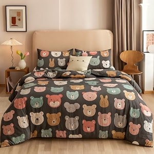 priscilla 200 gsm 400 tc kids glace cotton reversible cartoon printed double bed king size comforter with matching bedsheet 90  100 with 2 pillow covers set of 4 pieces design 21