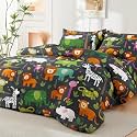 PRISCILLA 200 GSM 400 TC Kids Glace Cotton Reversible Cartoon Printed Double Bed King Size Comforter with Matching Bedsheet 90 * 100 with 2 Pillow Covers Set of 4 Pieces (Design 25)