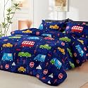 PRISCILLA 200 GSM 400 TC Kids Glace Cotton Reversible Cartoon Printed Double Bed King Size Comforter with Matching Bedsheet 90 * 100 with 2 Pillow Covers Set of 4 Pieces (Design 4)