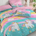 PRISCILLA 200 GSM 400 TC Kids Glace Cotton Reversible Cartoon Printed Double Bed King Size Comforter with Matching Bedsheet 90 * 100 with 2 Pillow Covers Set of 4 Pieces (Design 11)