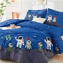 PRISCILLA 200 GSM 400 TC Kids Glace Cotton Reversible Cartoon Printed Double Bed King Size Comforter with Matching Bedsheet 90 * 100 with 2 Pillow Covers Set of 4 Pieces (Design 3)