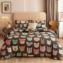 PRISCILLA 200 GSM 400 TC Kids Glace Cotton Reversible Cartoon Printed Double Bed King Size Comforter with Matching Bedsheet 90 * 100 with 2 Pillow Covers Set of 4 Pieces (Design 21)