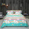 PRISCILLA 200 GSM 400 TC Kids Glace Cotton Reversible Cartoon Printed Double Bed King Size Comforter with Matching Bedsheet 90 * 100 with 2 Pillow Covers Set of 4 Pieces (Design 11)