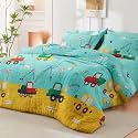 PRISCILLA 200 GSM 400 TC Kids Glace Cotton Reversible Cartoon Printed Double Bed King Size Comforter with Matching Bedsheet 90 * 100 with 2 Pillow Covers Set of 4 Pieces (Design 9), Multicolor