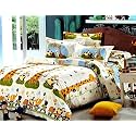 PRISCILLA 200 GSM 400 TC Kids Glace Cotton Reversible Cartoon Printed Double Bed King Size Comforter with Matching Bedsheet 90 * 100 with 2 Pillow Covers Set of 4 Pieces (Design 19)